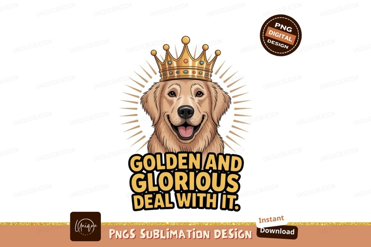 Golden dog wearing crown regal happy