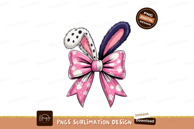 Pink bunny ears bow with paw prints white