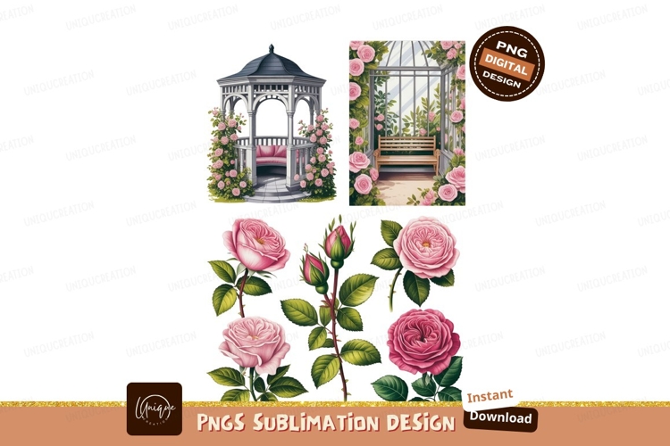 Gazebo Greenhouse Roses pink floral example image 1