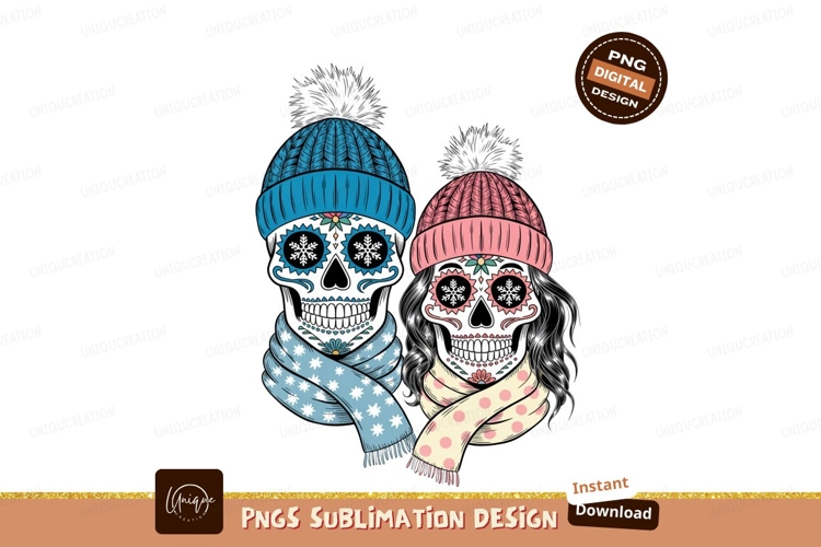 Sugar skull couple winter wear skulls hats