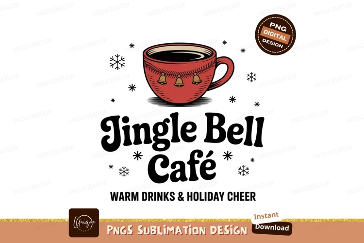 Red mug with bells and snowflakes drink