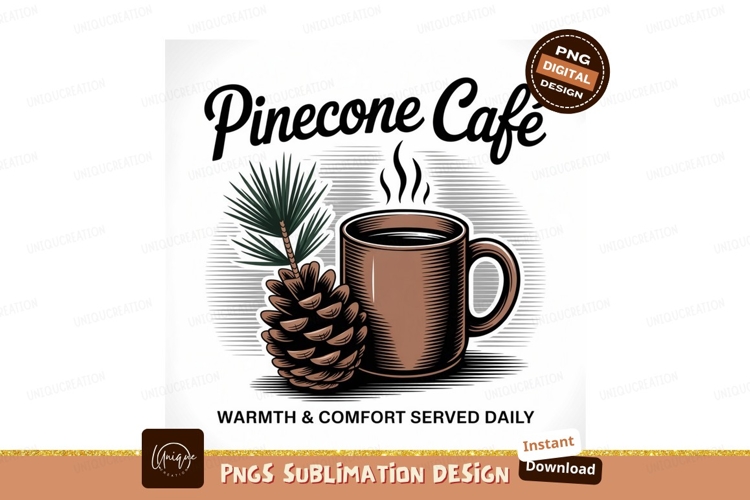 Pinecone cafe coffee mug and pine branch steam