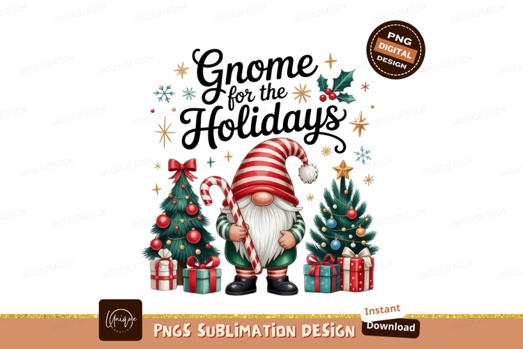 Festive gnome with candy cane and Christmas trees image
