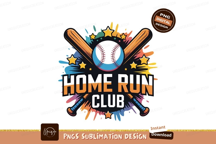 Home Run Club Baseball Design Sublimation Png