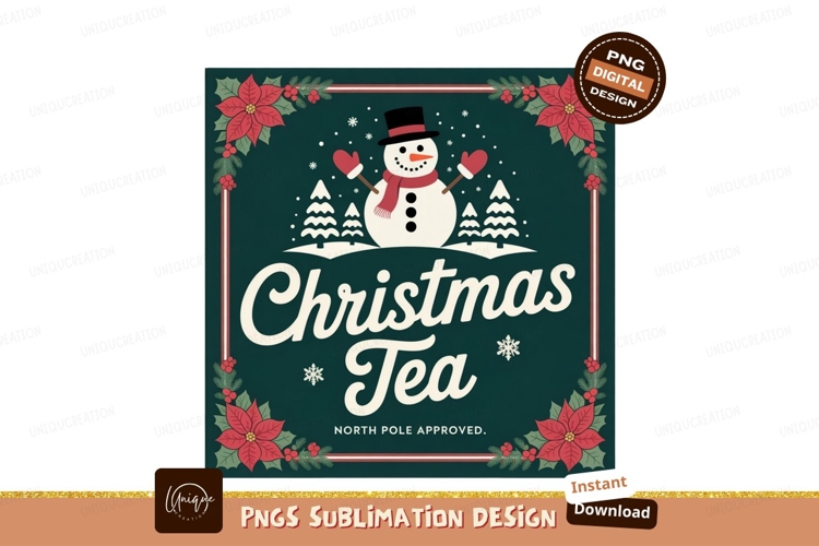 Festive snowman and poinsettia Christmas tea winter