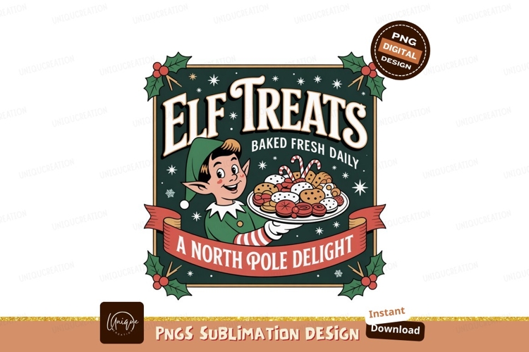 Elf holding baked Christmas treats cookies
