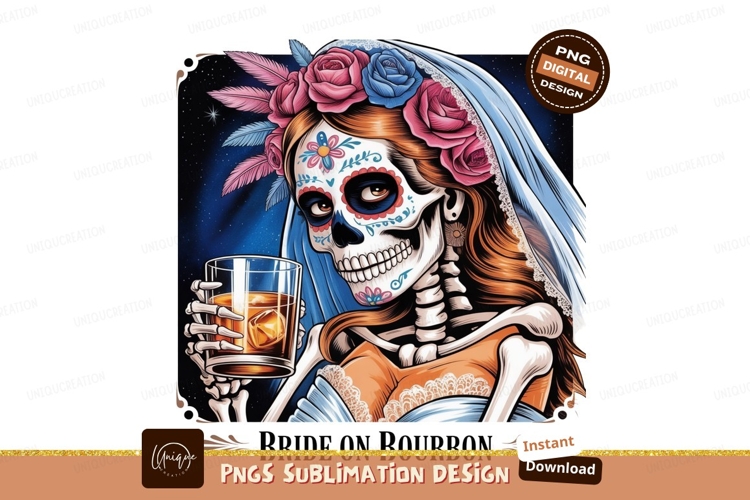 Sugar Skull Bride Holding Whiskey glass