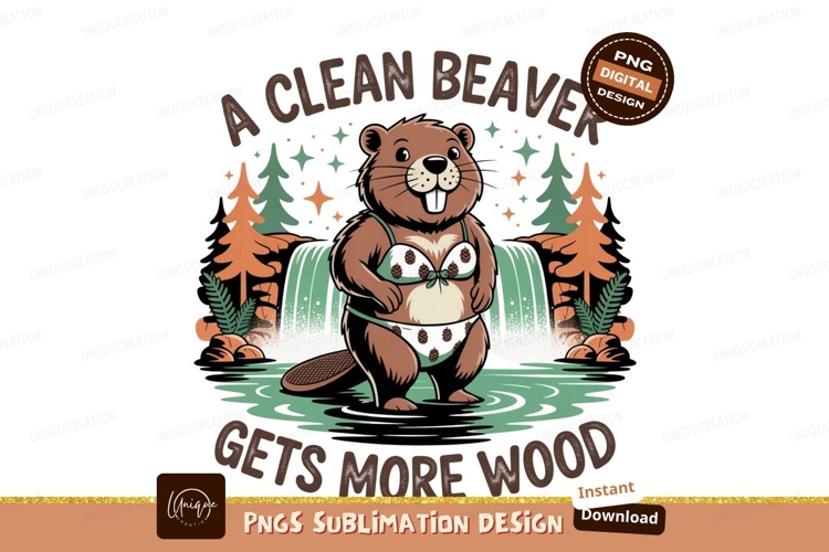 Beaver wearing bikini by waterfall pinecone forest