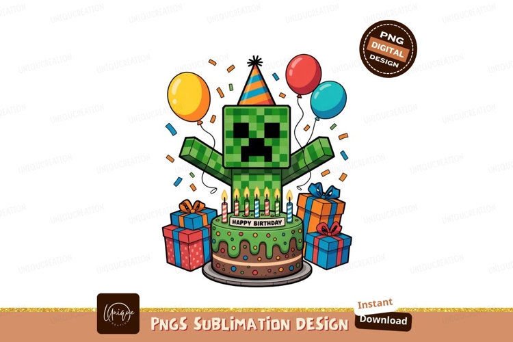 Creeper birthday celebration with balloons and gifts