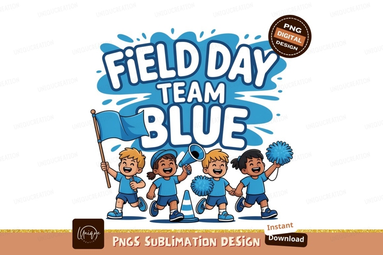 Cheerful children celebrating team blue field