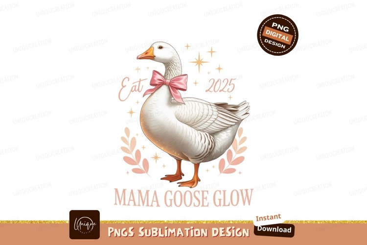 Goose with pink bow and stars bird white