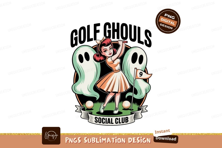 Retro golfer girl ghosts golf club pinup