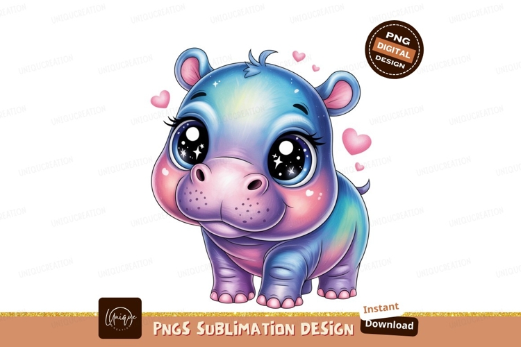 Cute blue hippopotamus with pink hearts image