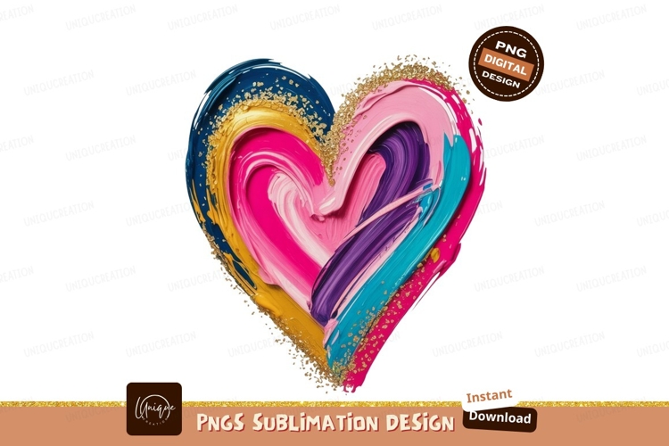Vibrant painted heart with gold glitter brushstrokes