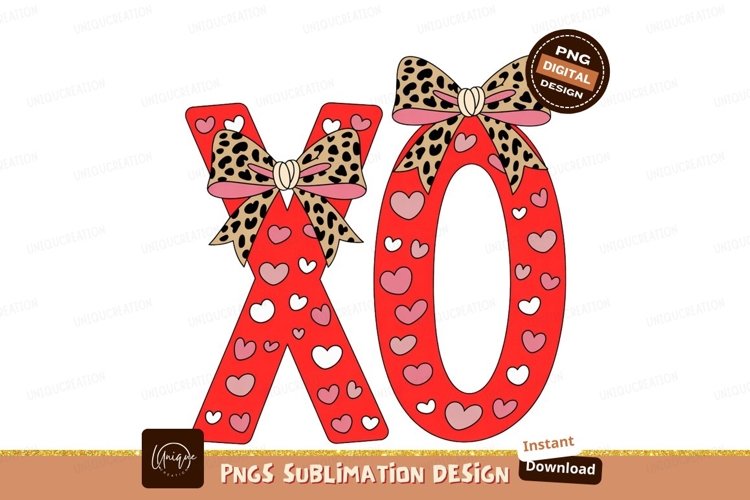 Red X O with leopard bows and hearts image