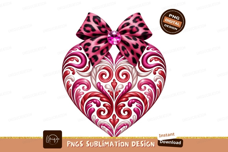 Ornate Heart Bow Gem pink white