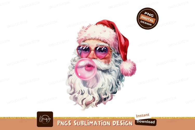 Santa blowing pink bubblegum christmas hearts