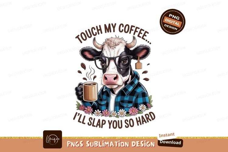 Cow Wearing Glasses Holding Coffee Cup plaid shirt