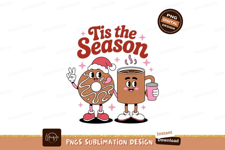 Festive donut and coffee cup characters christmas holiday