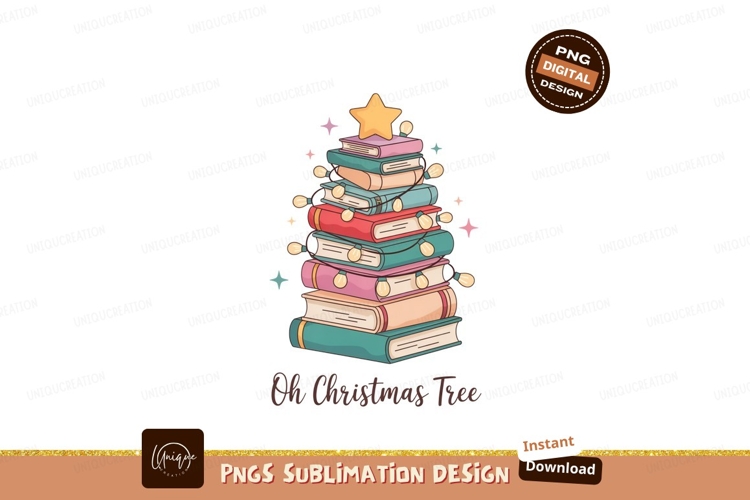 Stacked Christmas Tree Books With Star And Lights image