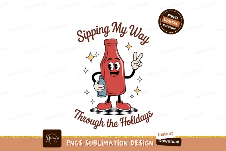Cartoon ketchup bottle holding small bottle character example image 1