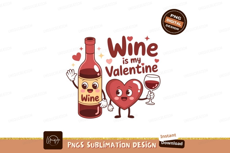Cute wine bottle and heart with wine glass valentine