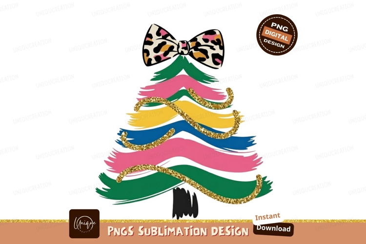 Festive colorful Christmas tree with leopard bow image