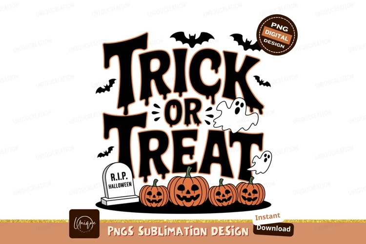 Orange Trick Treat Ghosts Pumpkins Tombstone Halloween