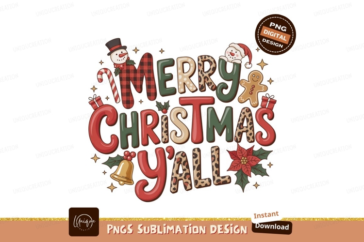 Merry Christmas Yall Festive Typography holiday greeting