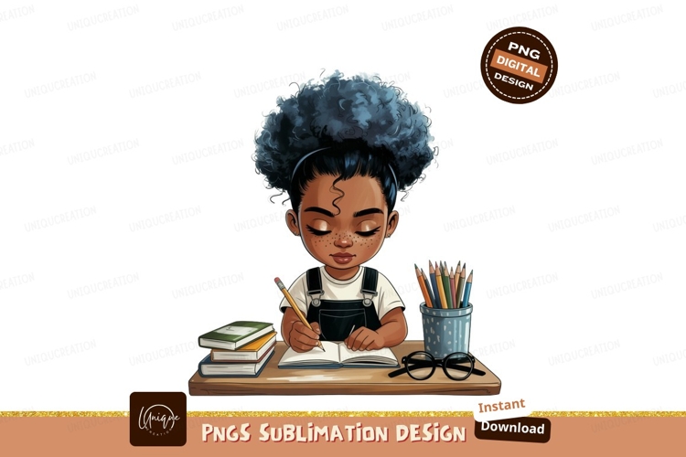 Young girl writing with pencils and books learning