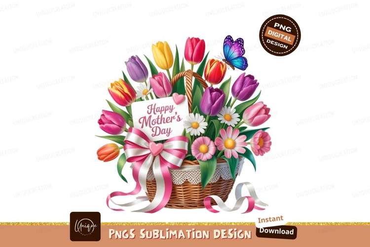 Colorful tulips butterfly basket greeting flowers pink