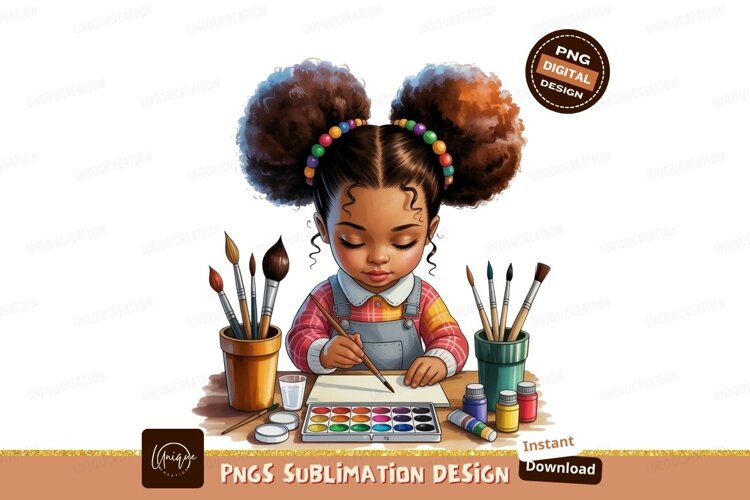 Young artist painting with watercolors girl child