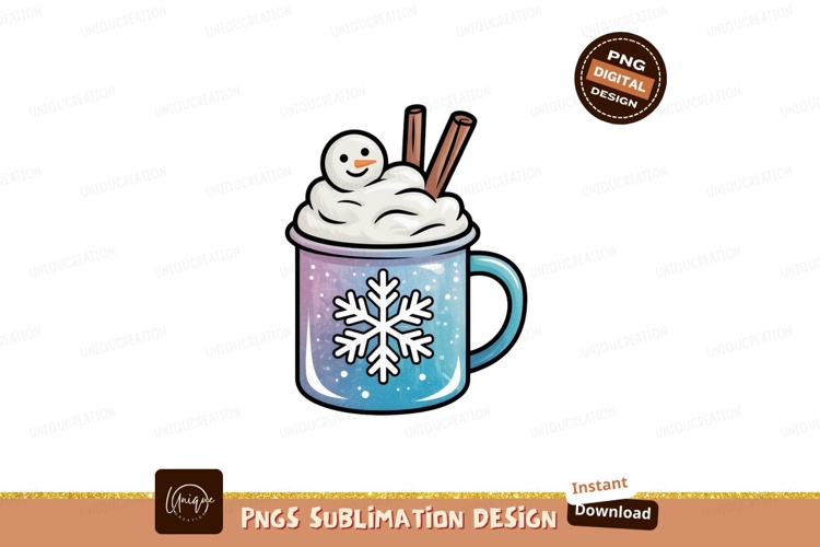 Festive hot chocolate with snowman and cinnamon whipped