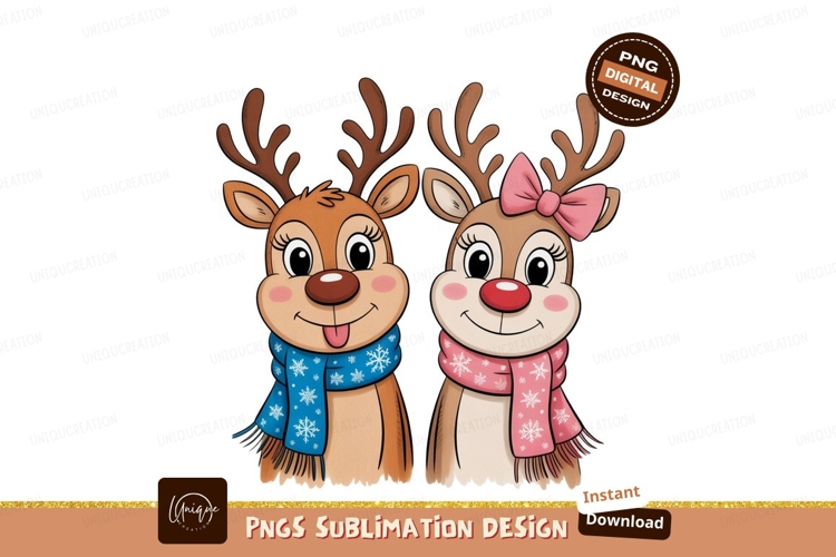 Cute reindeer couple winter fashion scarf snowflakes