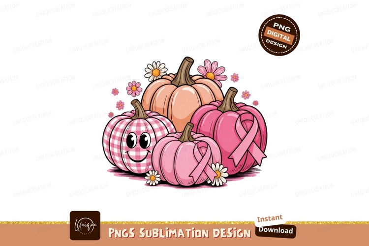 Pink pumpkins with flowers and ribbons breast