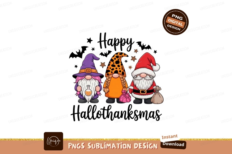 Three gnomes with festive hats and gifts witch santa