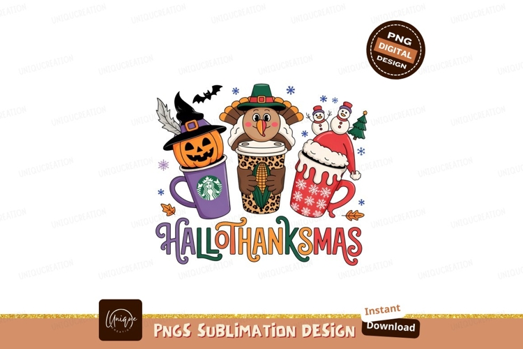 Holiday themed coffee cups with festive characters