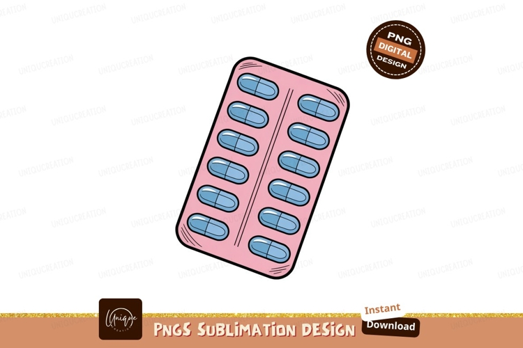 Pink blister pack with blue capsules medicine pills