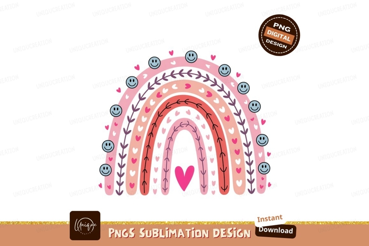 Happy smiley face rainbow hearts faces pink
