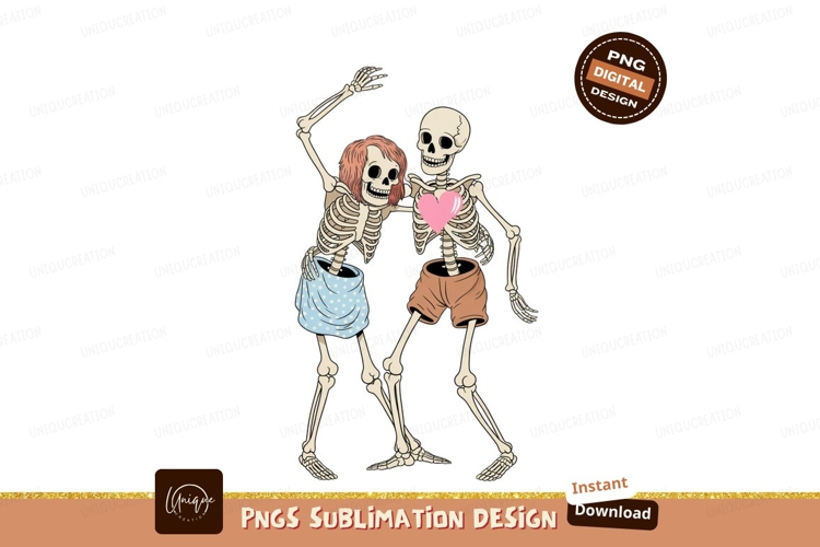 Dancing Skeletons With Pink Heart couple love