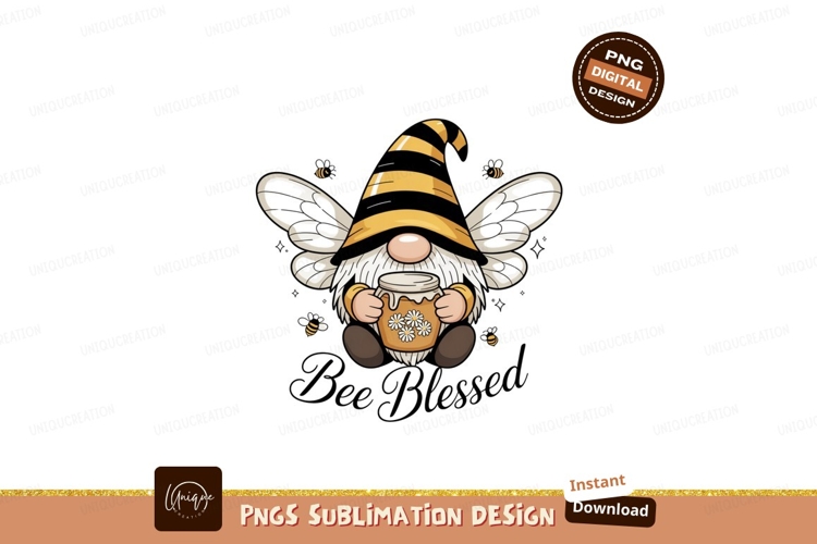 Gnome bee holding honey jar with wings image