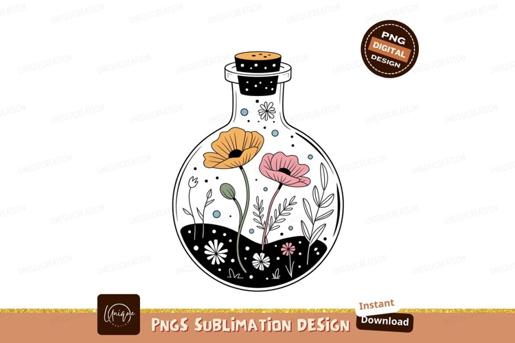 Orange pink flowers in bottle green