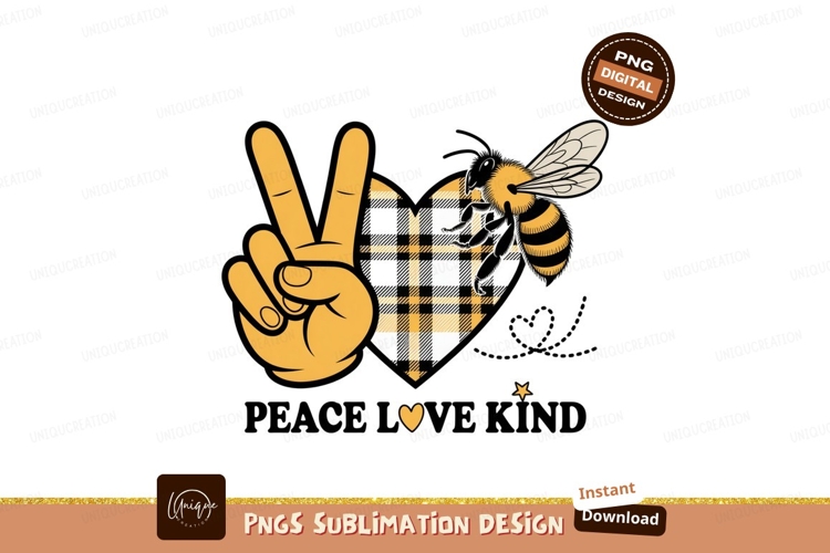 Peace sign bee heart plaid insect