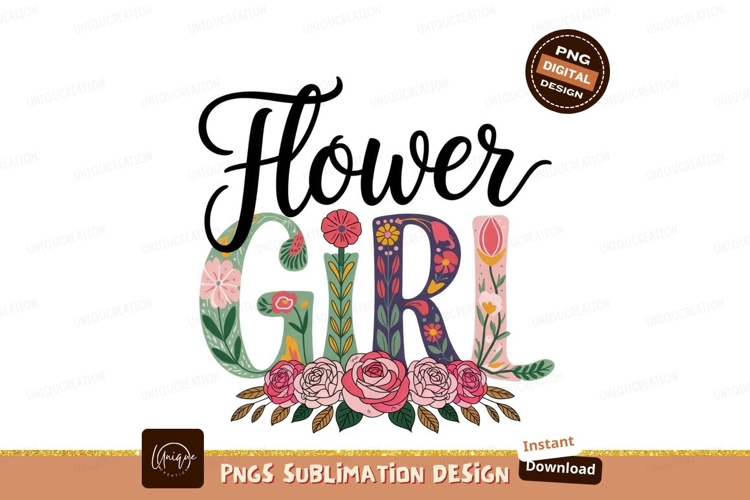 Floral Flower Girl Illustration Sublimation Png