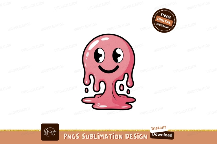 Pink gooey creature happy face image example image 1