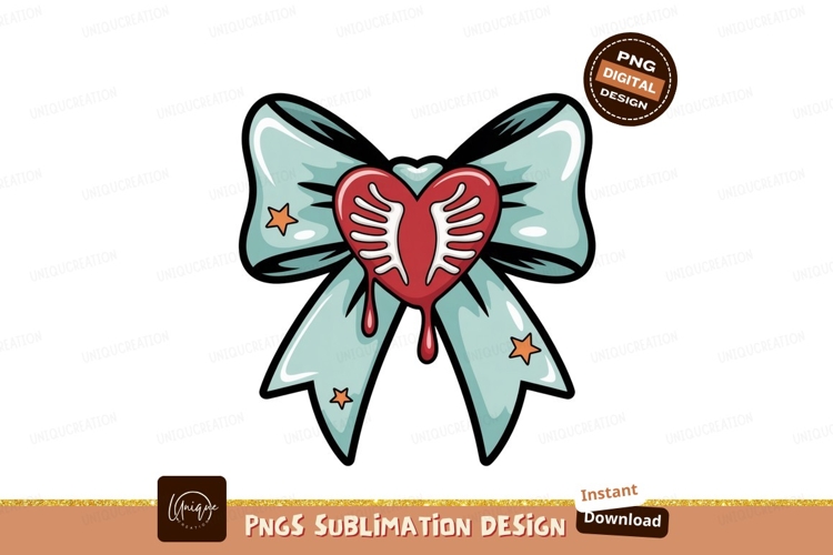 Blue bow red heart with ribs and drips image