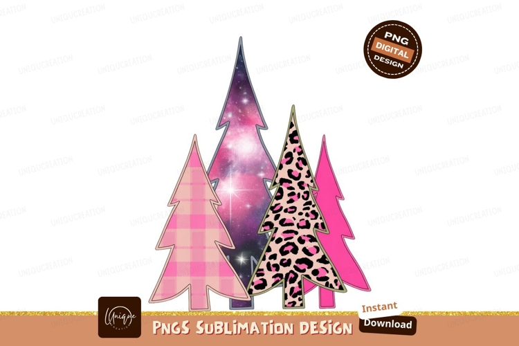 Pink patterned trees galaxy leopard plaid image