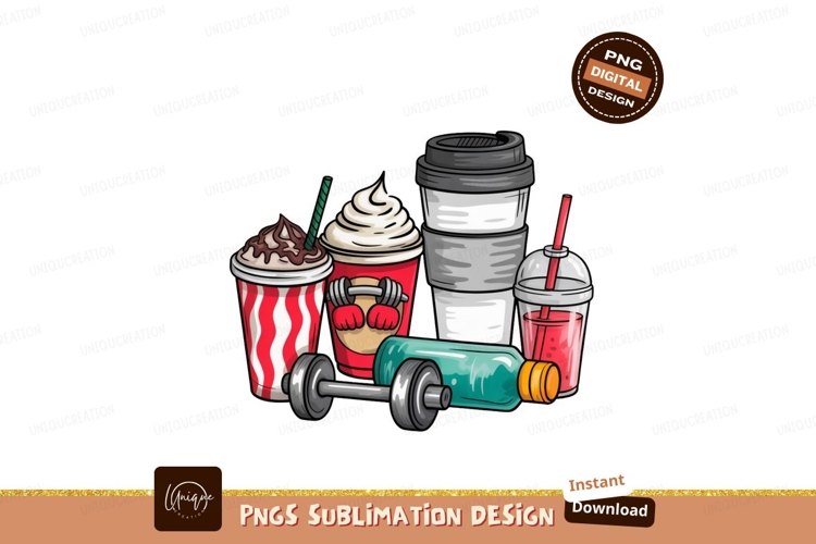 Coffee drinks and fitness equipment dumbbell