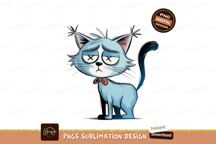 Blue cat with red bow tie cartoon