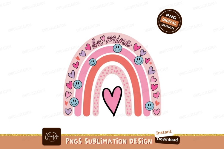 Pink rainbow with hearts and smiley faces image